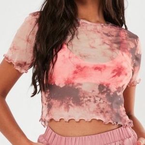Taupe Tie Dye Mesh Crop Top